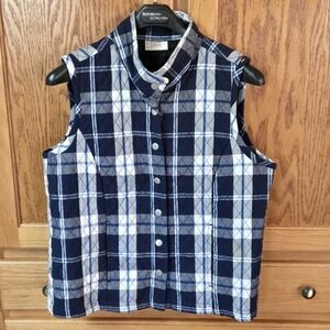 Baxter & Wells Womens Navy/White Quilted Full Button Collared Vest Size Small